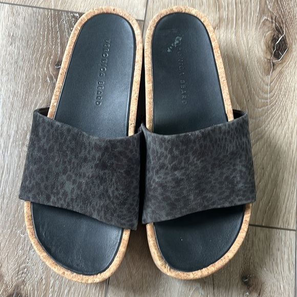 Veronica Beard Dresdyn Platform Cork Slide Sandal in Leopard Suede - Picture 4 of 10